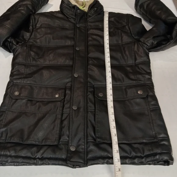 Emporio & co Men's Black Faux Leather Jacket with Cream Collar Size XL NWT - Picture 14 of 15
